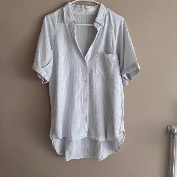 Wilfred Free Aritzia Linen Button Down Stripe Short Sleeve Shirt Size Small - Picture 1 of 5